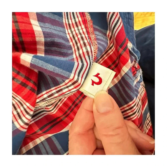 True Religion Mens Shirts Size XXL LS  Western Blue Red White Plaid Pearl - Picture 7 of 9
